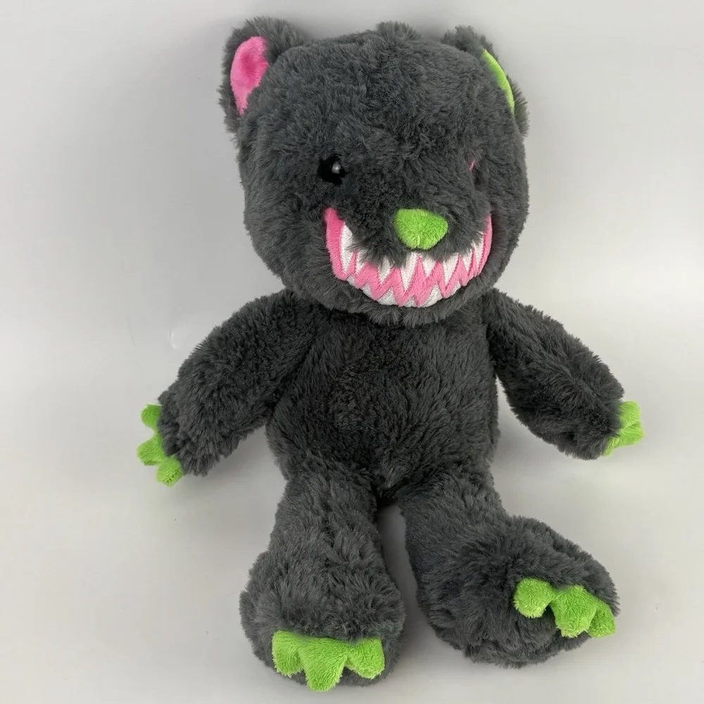 Creepy Zombie Bear Plush 14″ Neon Green & Pink Horror Stuffed Animal